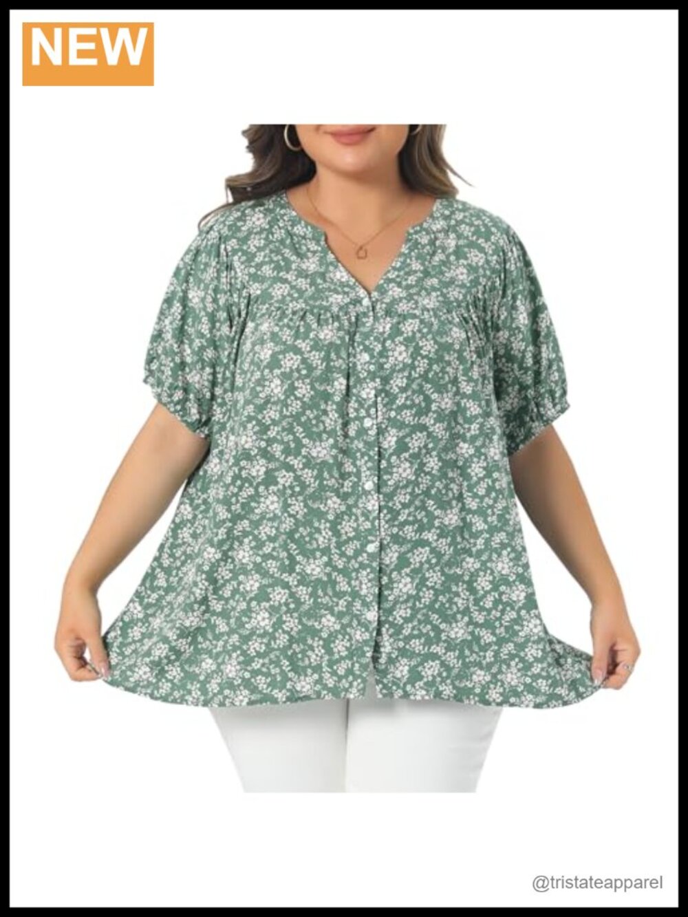Plus Size Women's V-Neck Button Down Short Sleeve Floral Pleated Blouse 100%